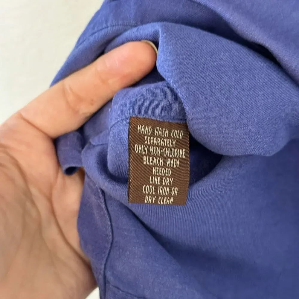 Tasso Elba Silk Linen Short Sleeve Camp Shirt Men's M Blue Coastal Preppy Island